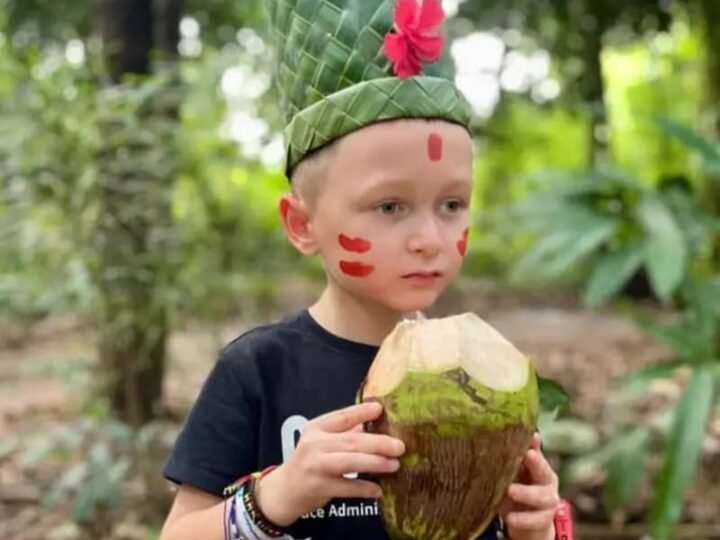 Palm leaf craft and coconut on a Zanzibar spice farm